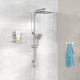 Colonne de douche EASY DELUXE chromé avec pommeau de douche effet pluie - raclette incluse