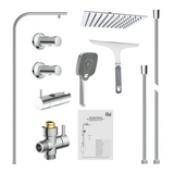 Colonne de douche EASY DELUXE chromé avec pommeau de douche effet pluie - raclette incluse