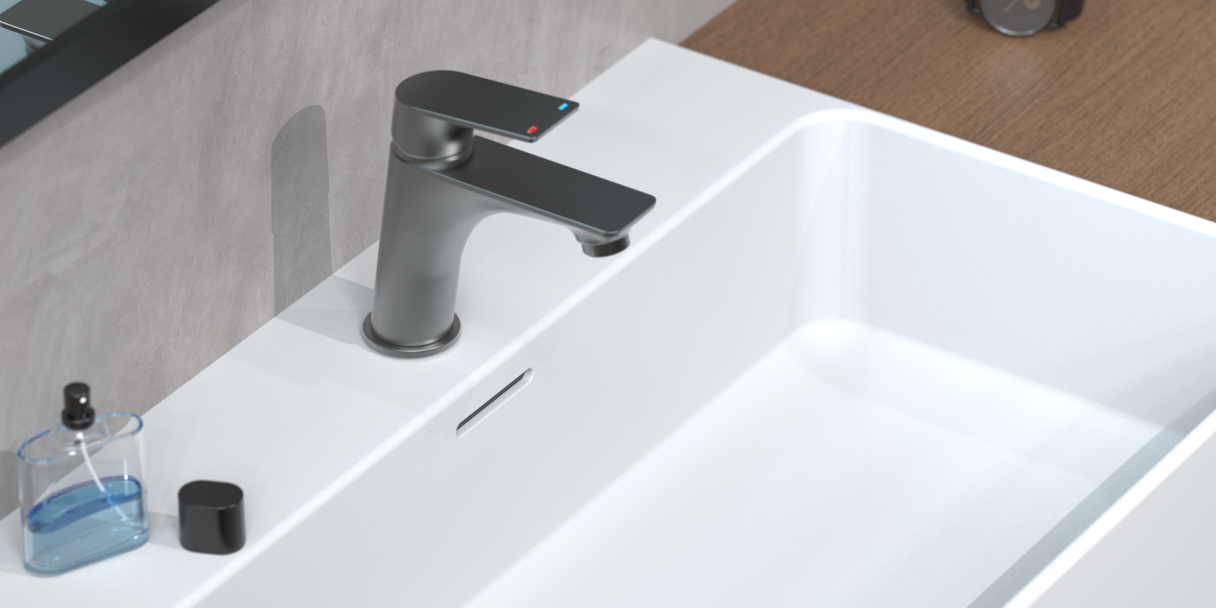 Mitigeur BOSTON gris, sobriété et finition soignée pour votre vasque.