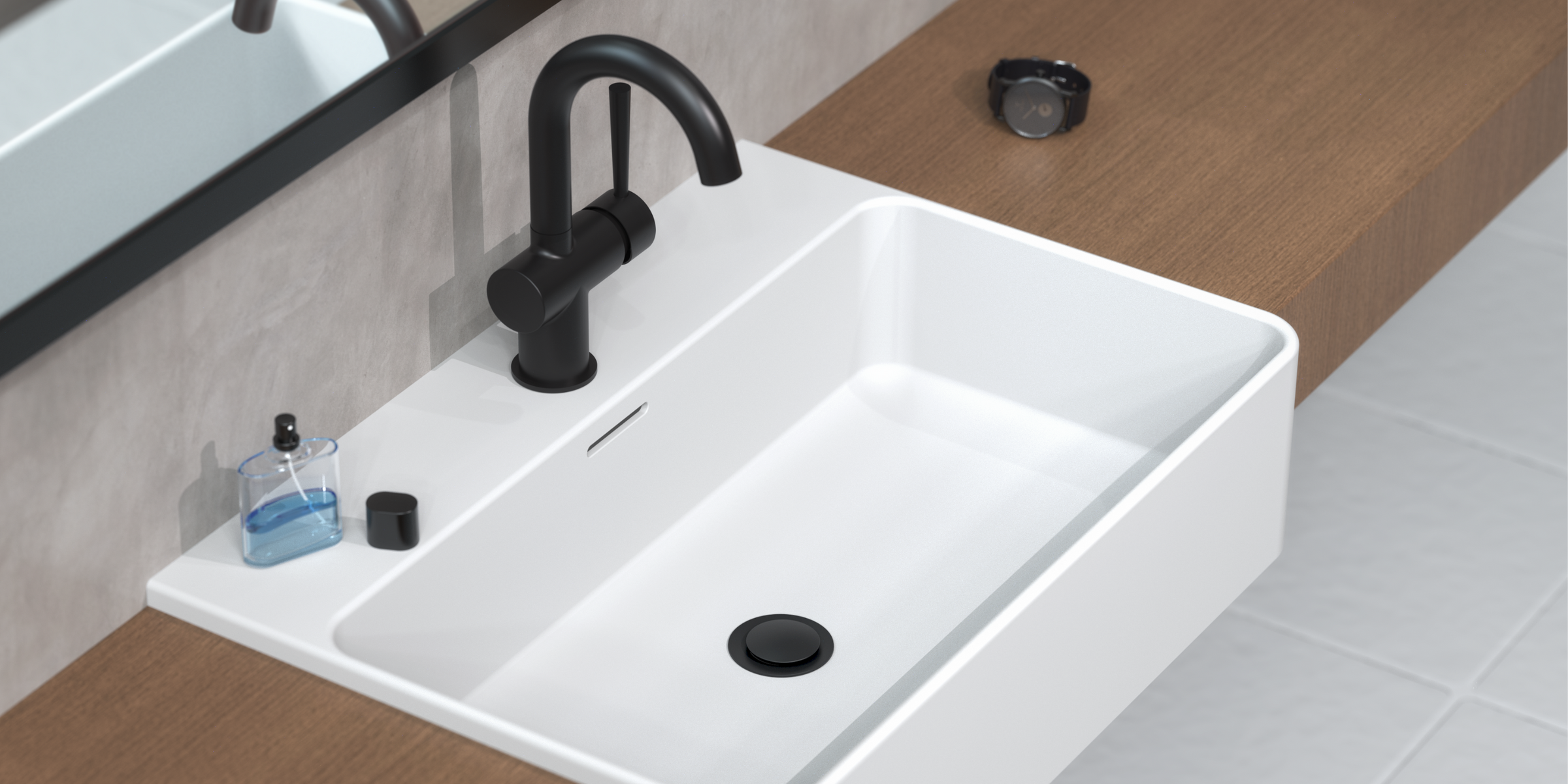 Mitigeur CORNWALL noir mat, un design affirmé pour une salle de bain tendance.