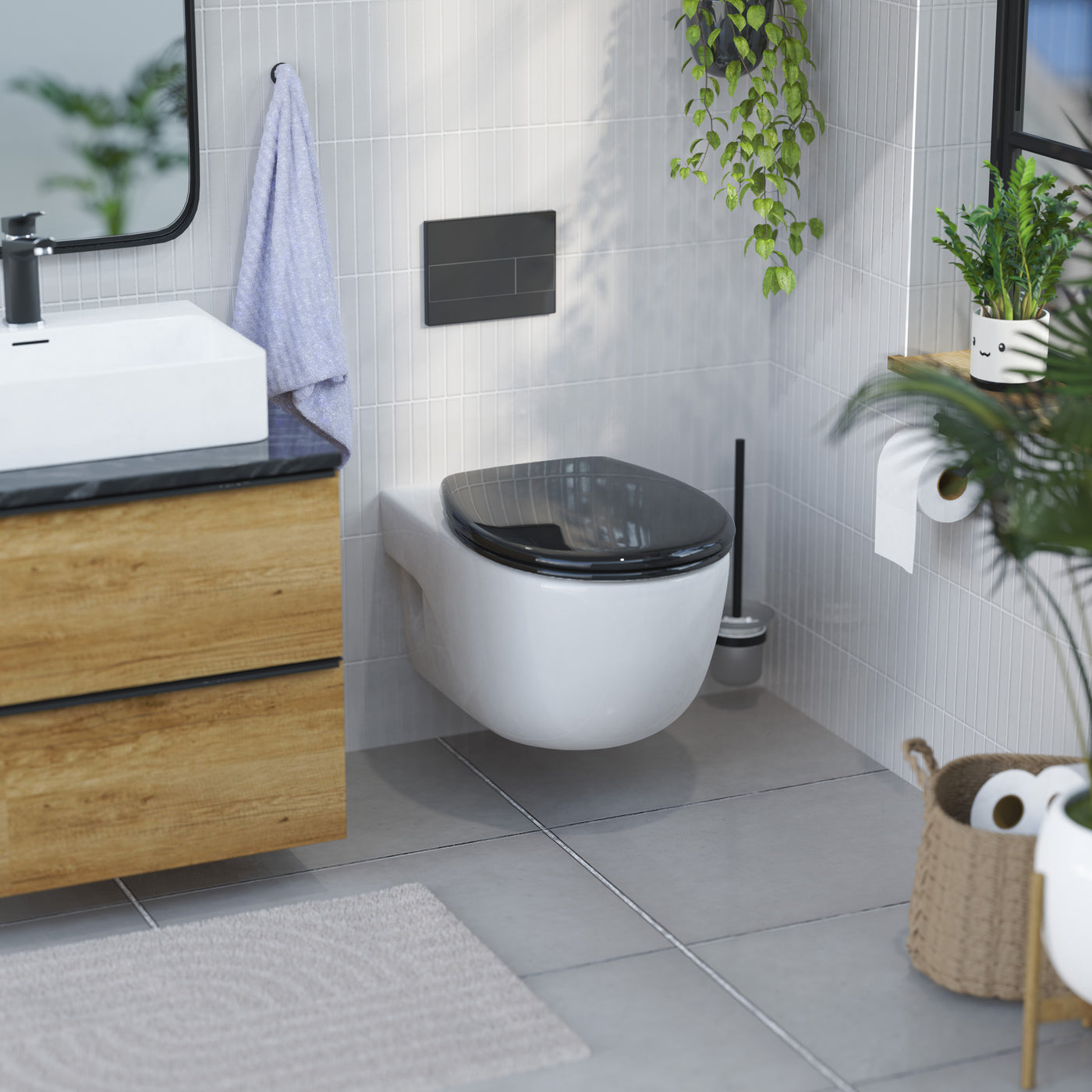 Abattant WC ovale en duroplast noir avec frein de chute ALMA
