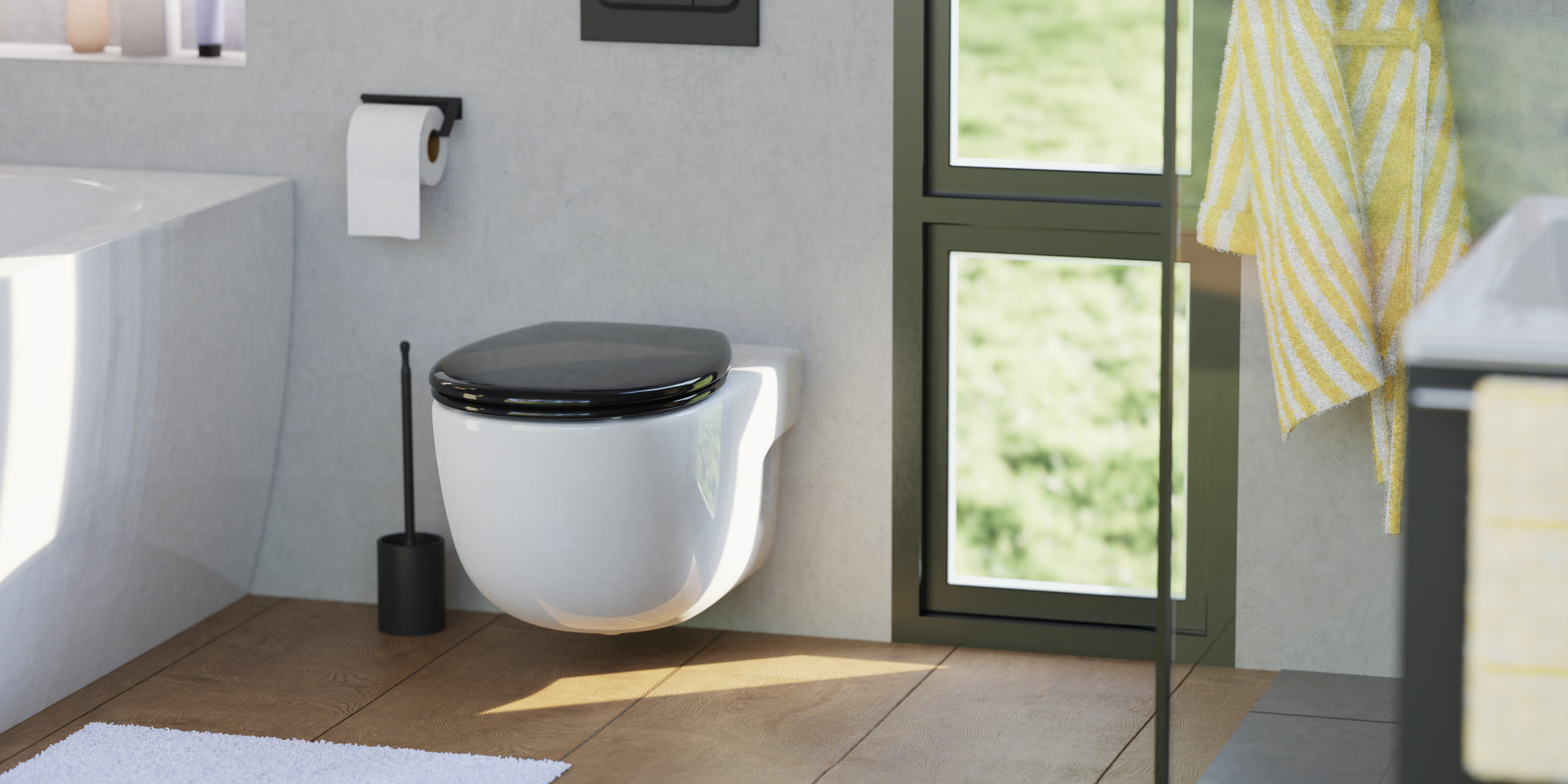 Abattant WC ovale en duroplast noir avec frein de chute ALMA, finition mate profonde pour un style de WC tendance.