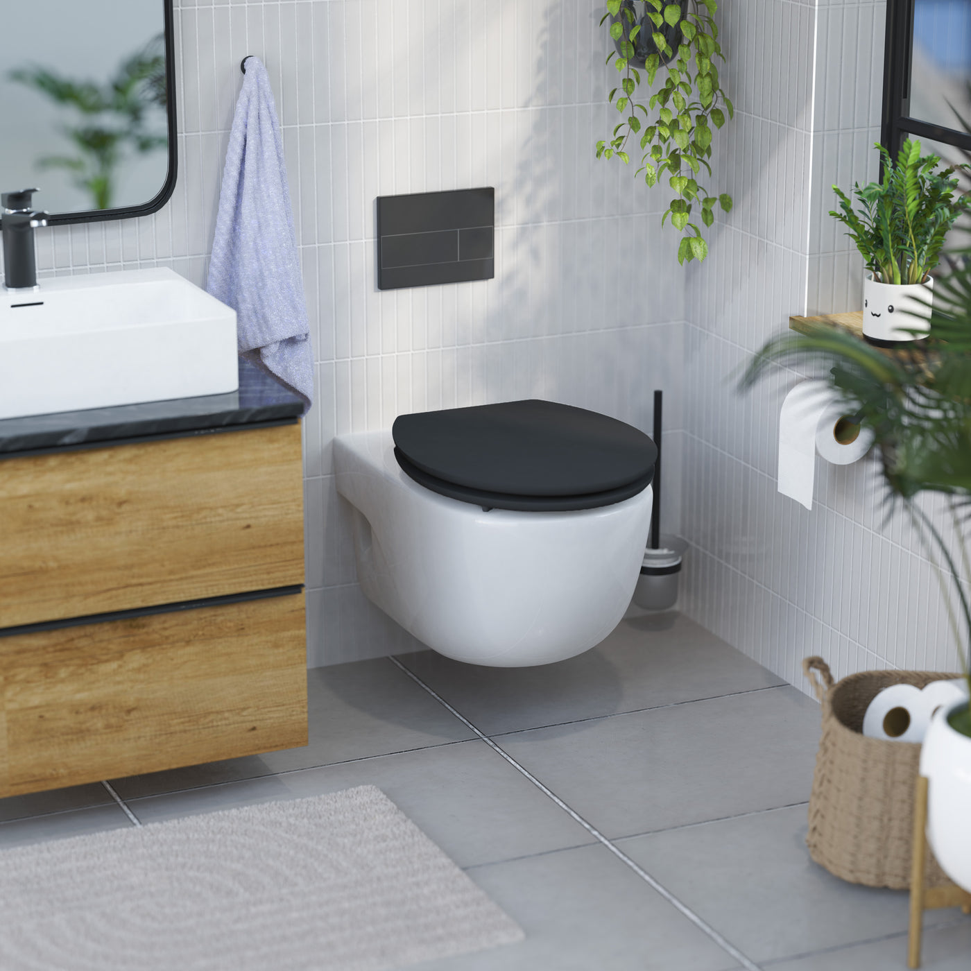 Abattant WC ovale en MDF noir avec frein de chute GAIA