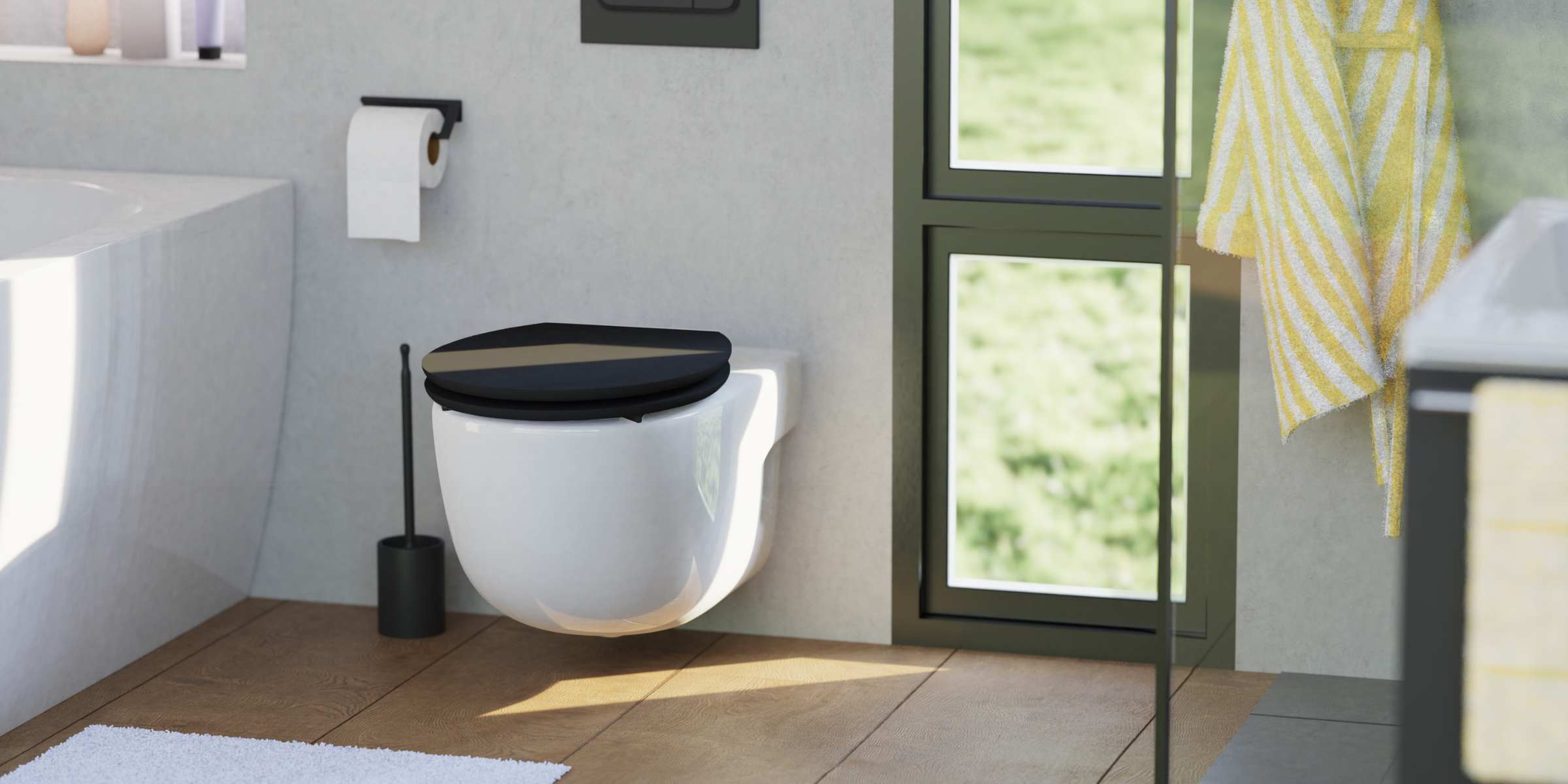 Abattant WC ovale MDF noir avec frein de chute, siège toilette noir mat, fermeture douce, design contemporain