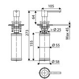 Distributeur savon cuisine encastrable Luisina inox revêtement PVD doré