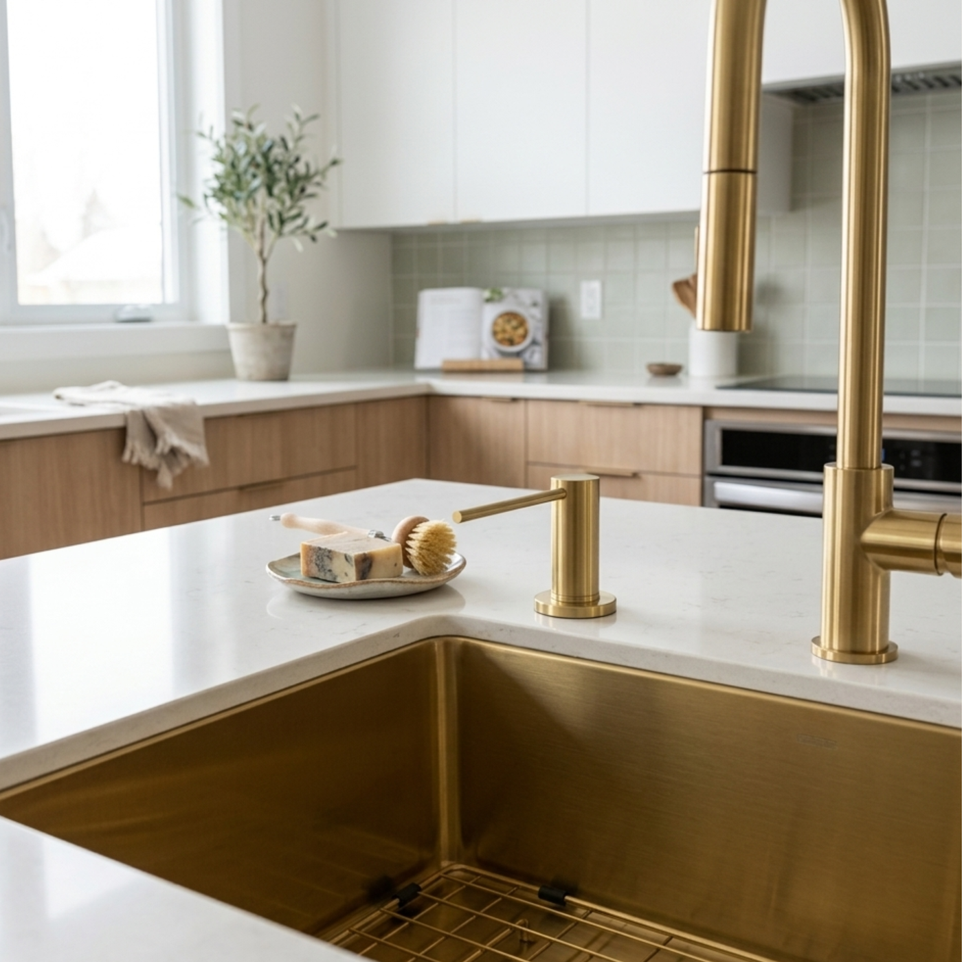 Distributeur savon cuisine encastrable inox doré MAYA