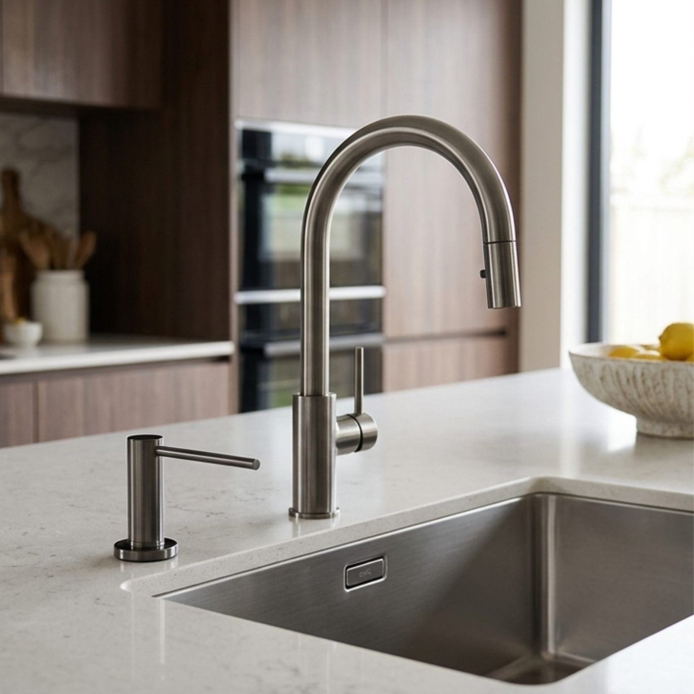 Distributeur savon cuisine encastrable inox noir métallisé MAYA
