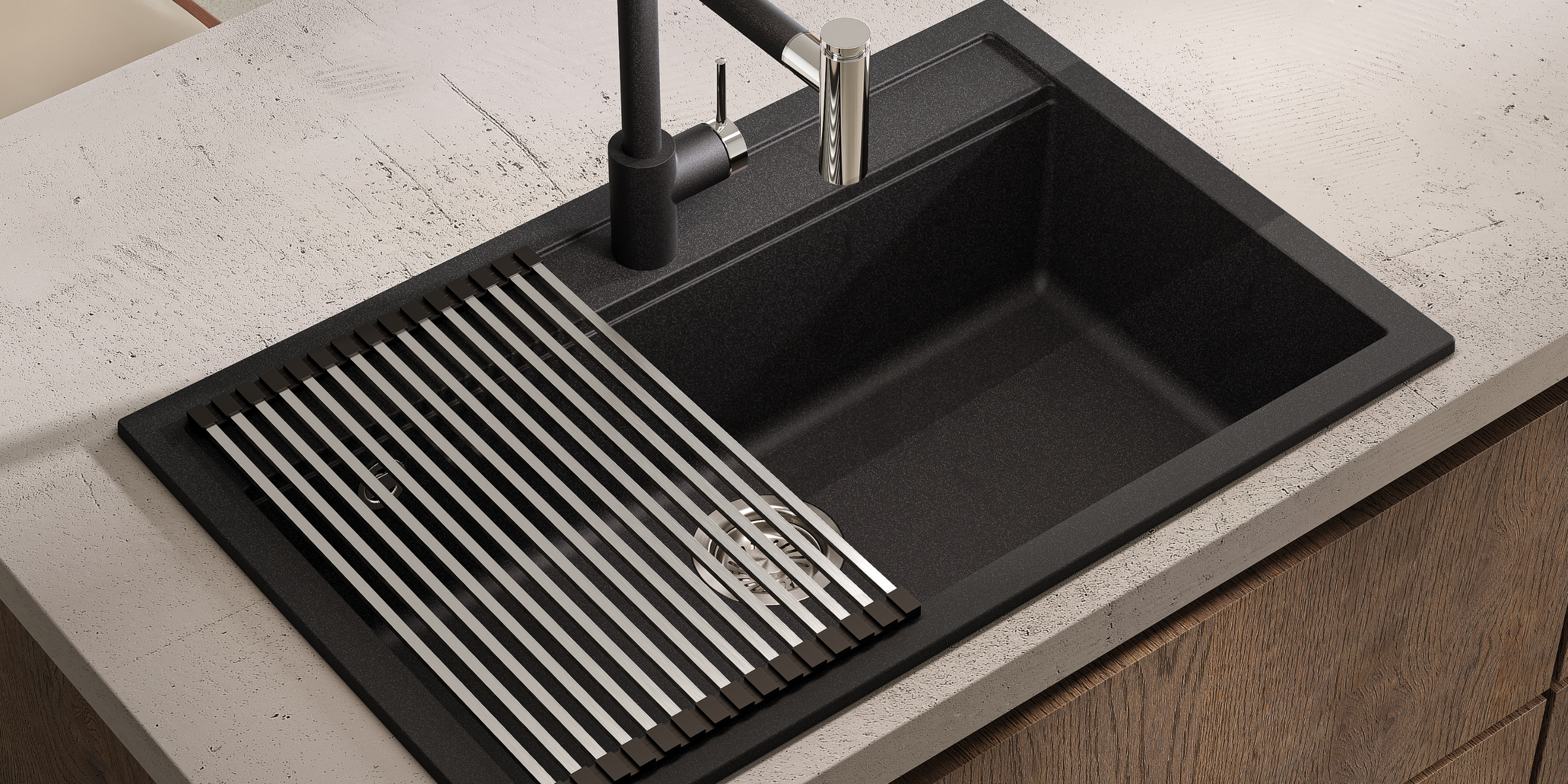 Egouttoir vaisselle rabattable inox Helika, utilisable en dessous de plat résistant à la chaleur pour protéger votre évier.