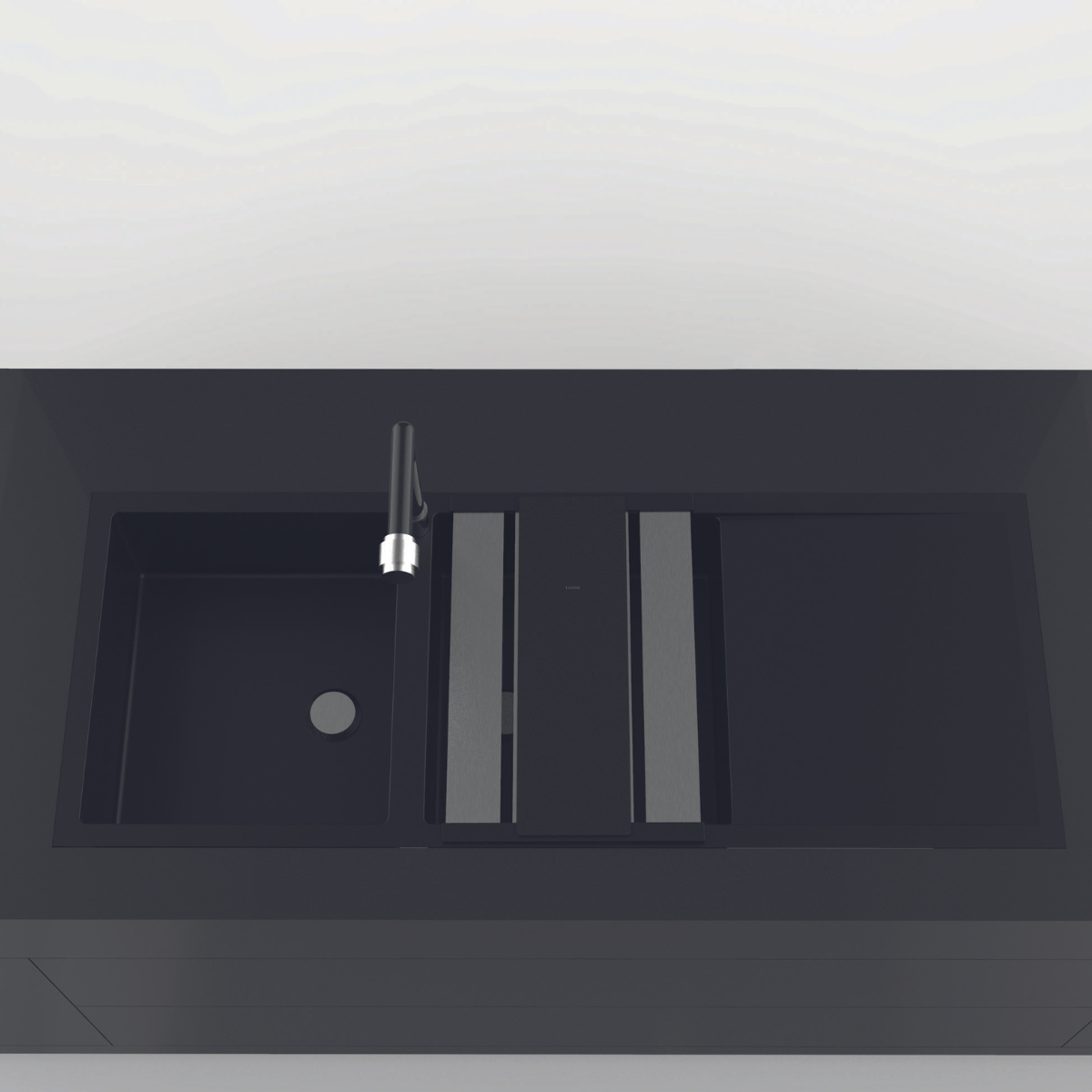 Egouttoir rabattable inox brossé et planche à découper en verre noir