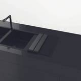 Egouttoir rabattable inox brossé et planche à découper en verre noir