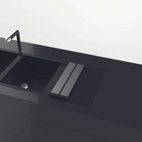 Egouttoir rabattable inox brossé et planche à découper en verre noir