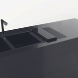 Egouttoir rabattable inox brossé et planche à découper en verre noir