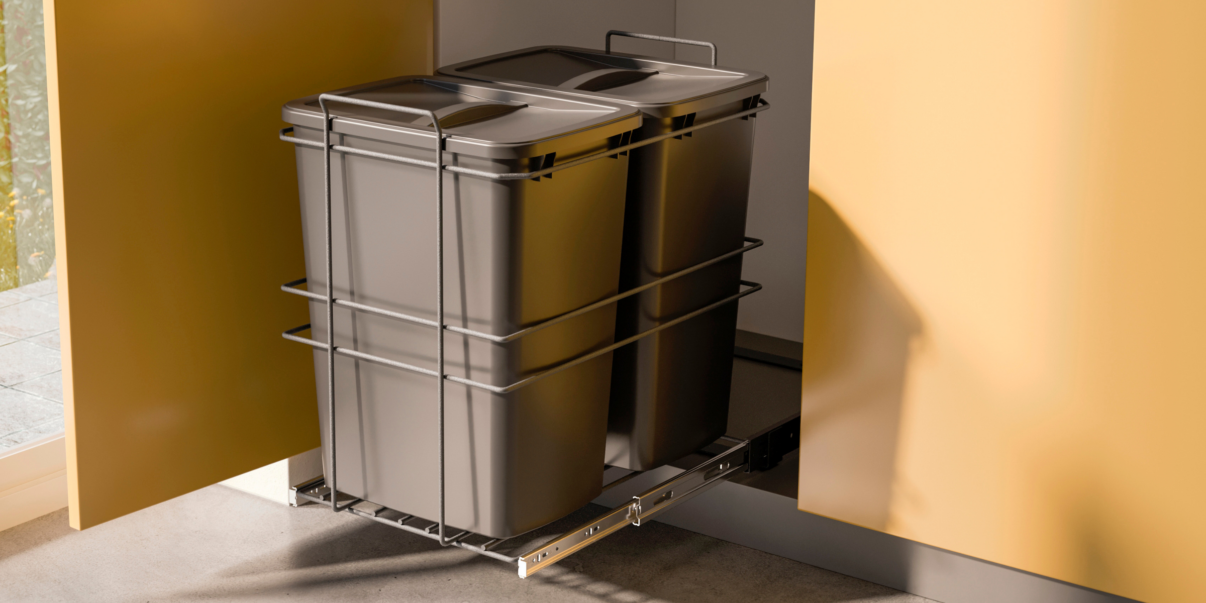 Poubelle de cuisine encastrable PROMAX - 2x35 litres à l'intérieur du meuble sous évier de cuisine