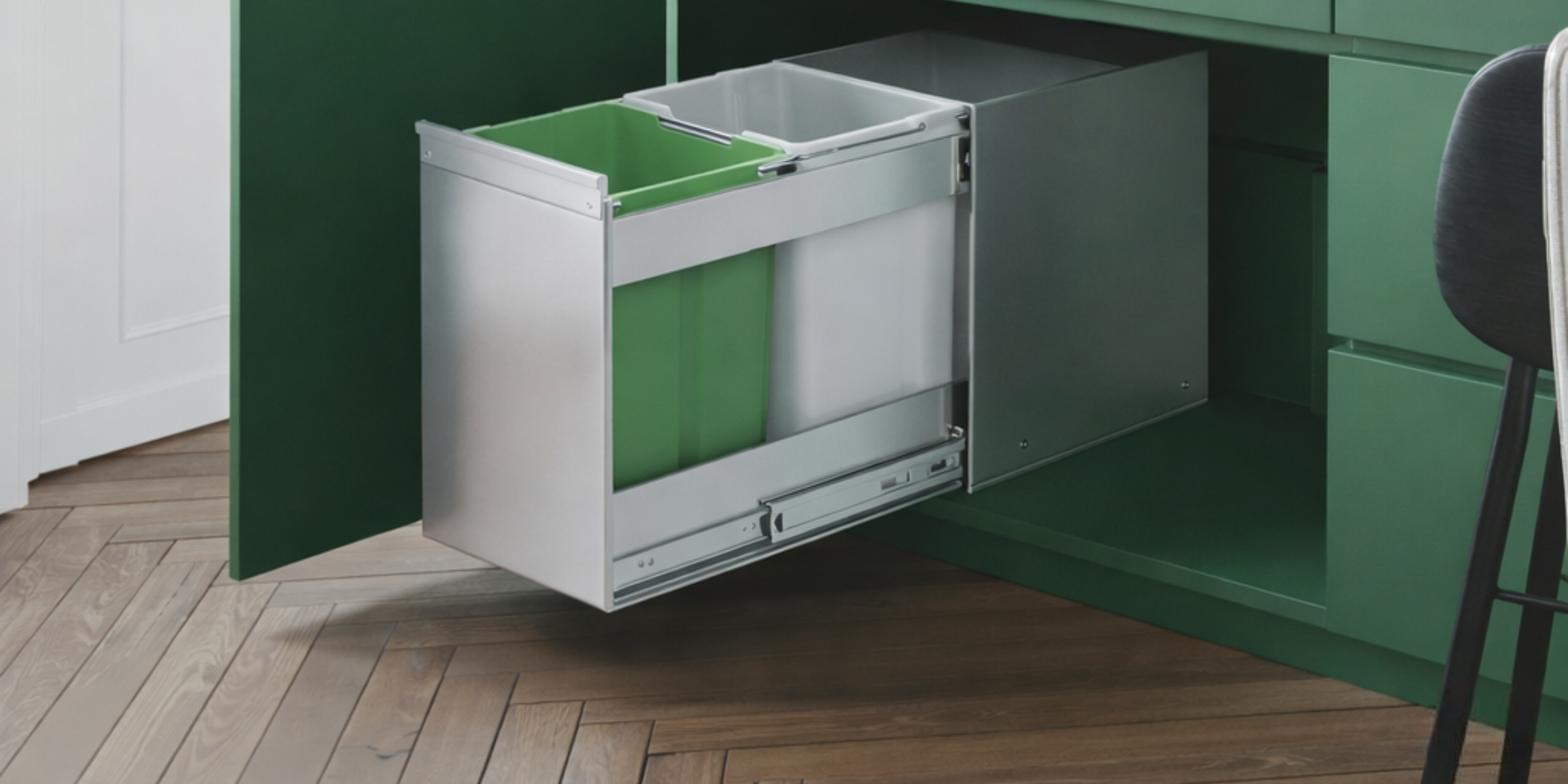 Poubelle cuisine SILKO 26 L, poubelle encastrable inox 1 x 10 et 1 x 16 L, tri pratique pour cuisine fonctionnelle.