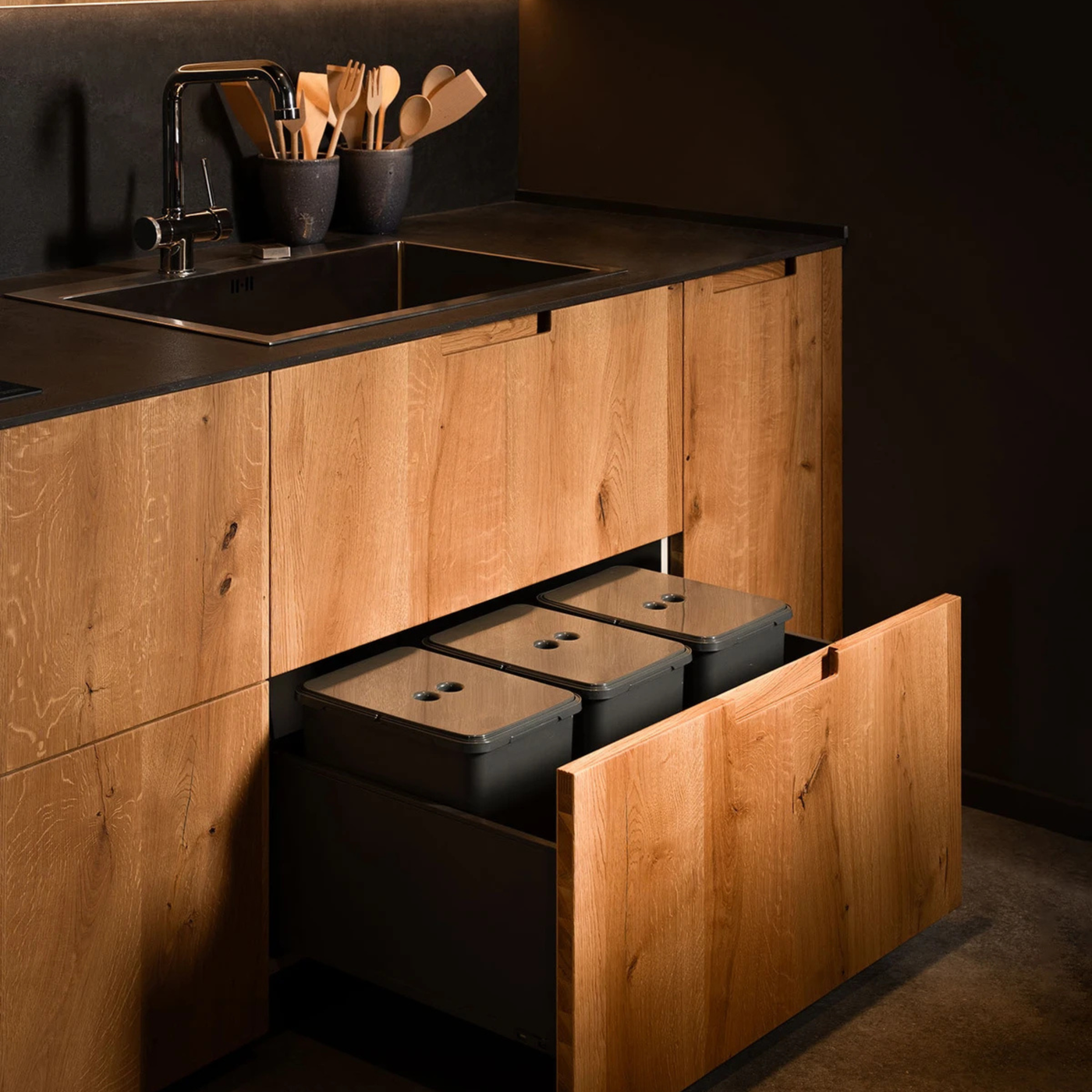 Poubelle cuisine SERAVA 48 L - poubelle de tri 3 x 16 litres