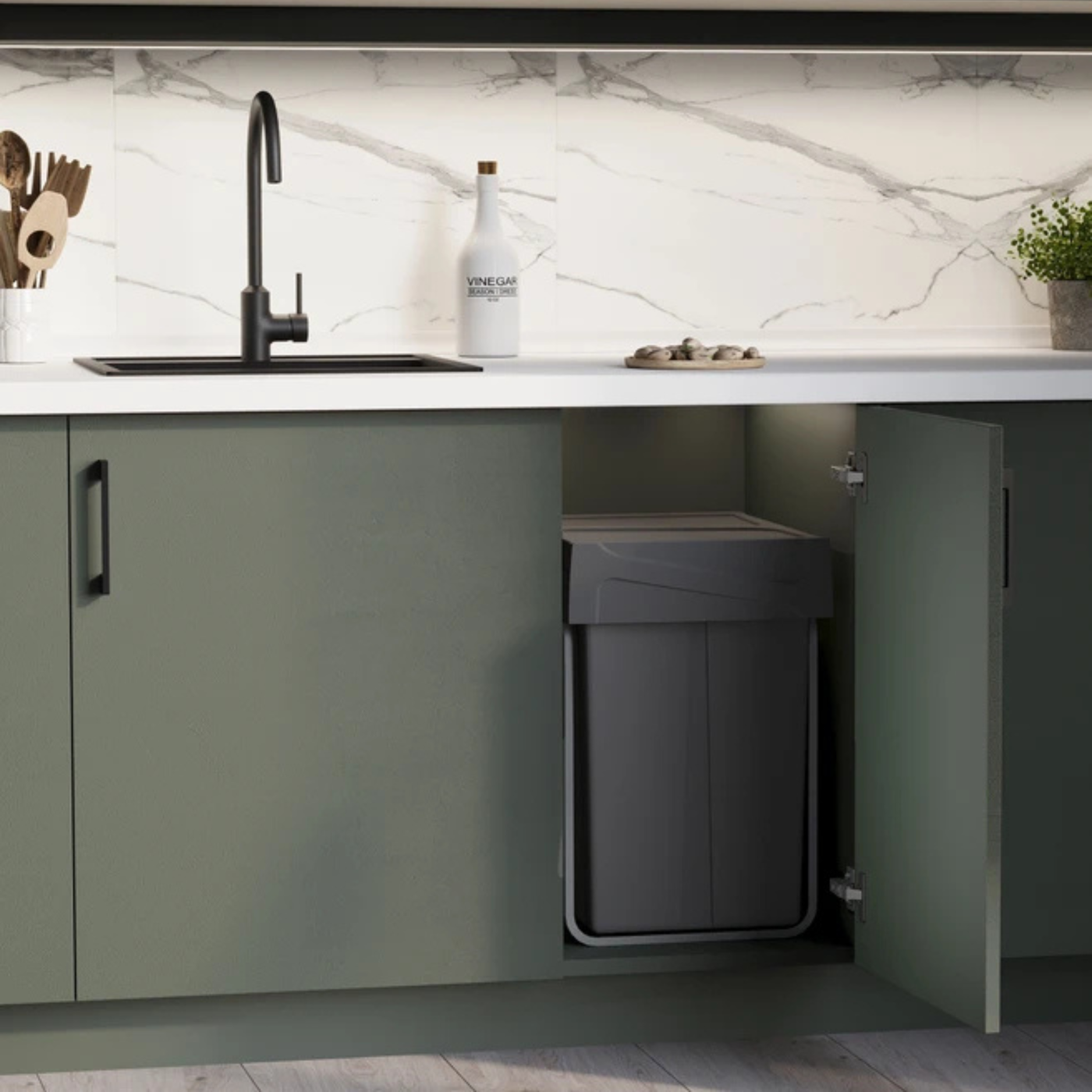 Poubelle cuisine CLEANLINE - poubelle encastrable 2 x 25 litres, couvercle fixe pour une rétention parfaite des odeurs.