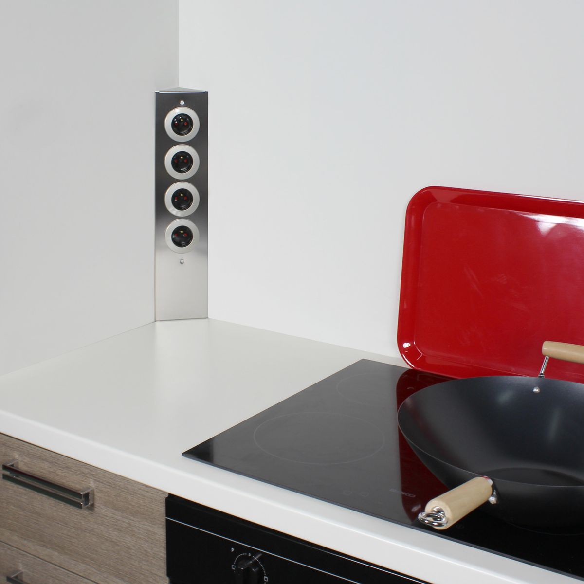 Prise cuisine ESQUINA - Multiprise 4 prises inox brossé