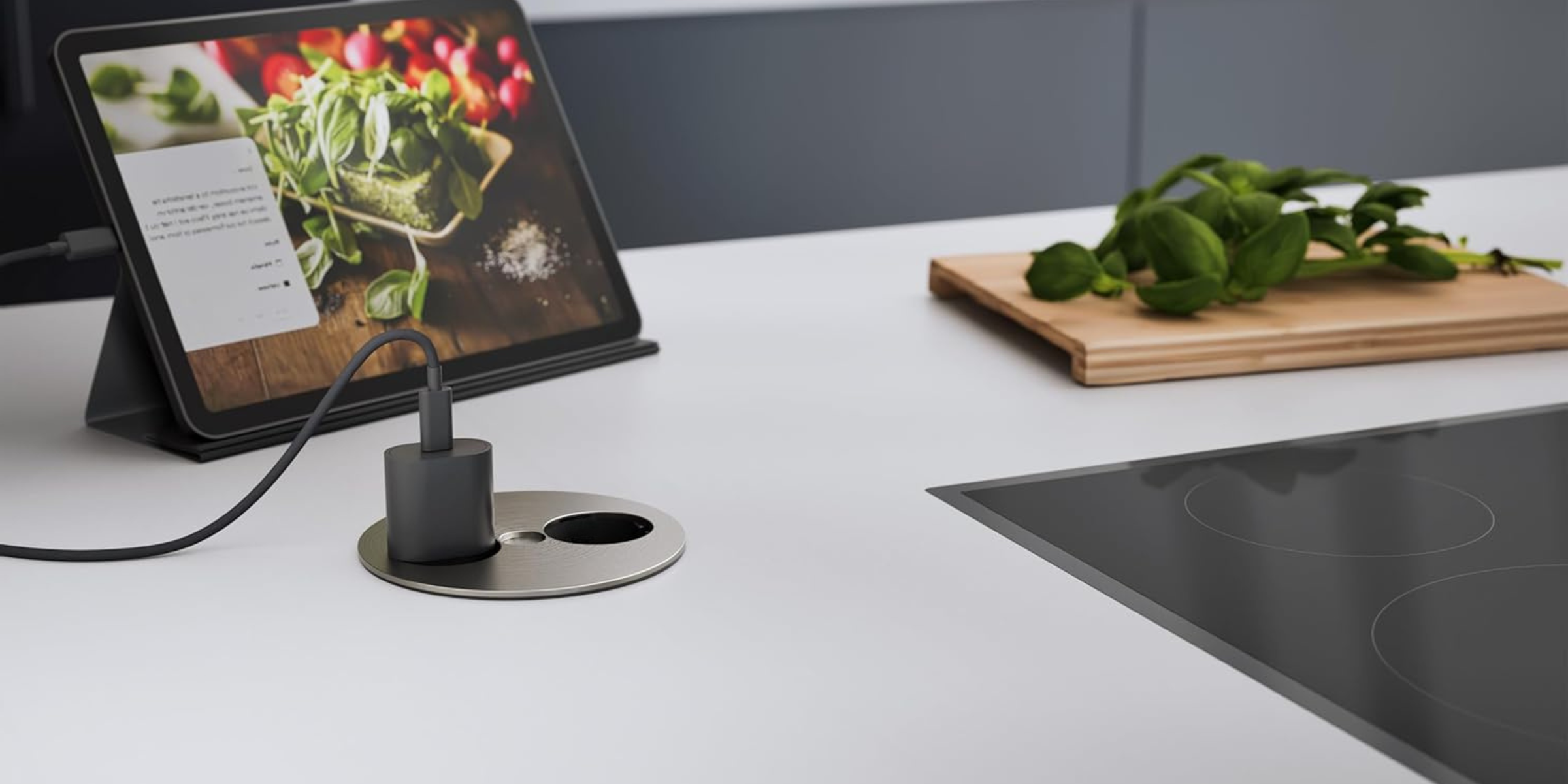 Prise plan de travail ALTON - Bloc 2 prises à encastrer inox pour une cuisine moderne pas cher