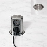 Prise plan de travail SUTTON - Double prise rétractable inox