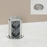 Prise plan de travail SUTTON - Double prise rétractable inox