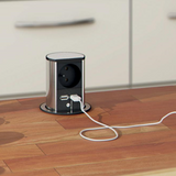 Prise plan de travail SUTTON - Bloc 1 prise rétractable + 2 USB-A inox brossé