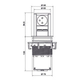 Prise plan de travail SUTTON - Bloc 1 prise rétractable + 2 USB-A inox brossé