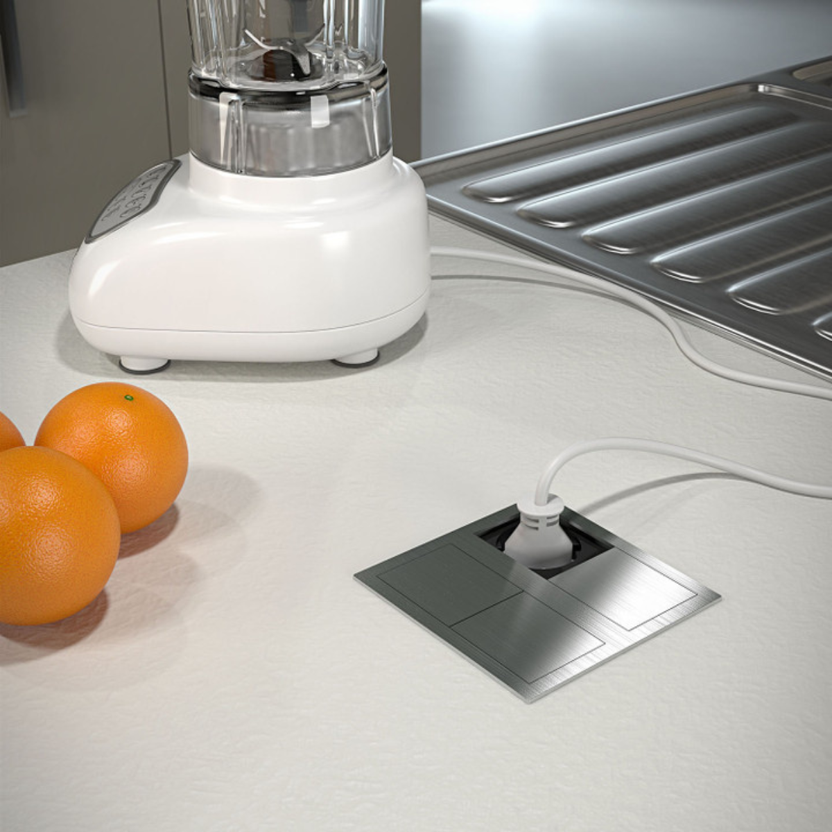 Prise plan de travail TSUNO - Bloc 2 prises à encastrer inox pour une cuisine pas chère