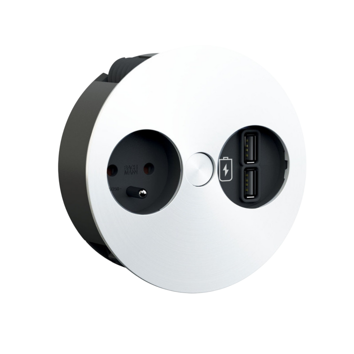 Prise plan de travail DELTA - Multiprise 1 prise + 2 USB-A à encastrer blanc mat