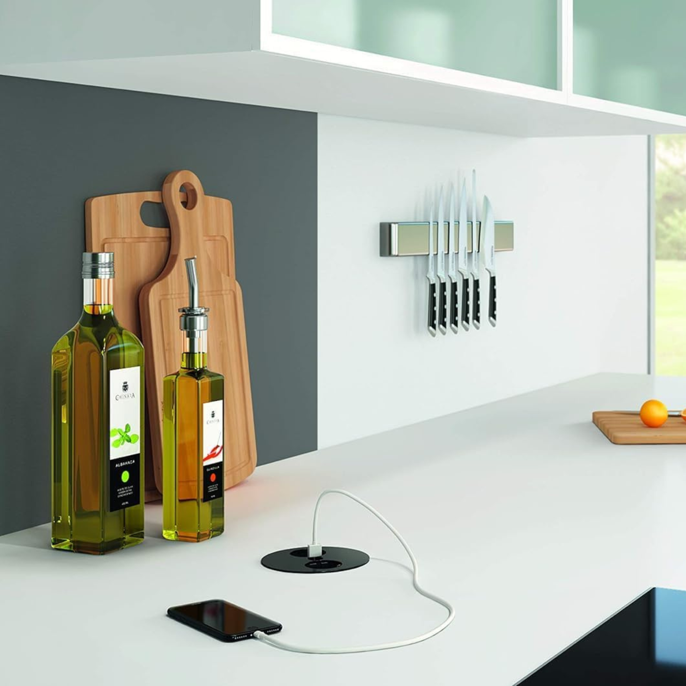 Prise plan de travail DELTA - Multiprise 1 prise + 2 USB-A à encastrer noir mat