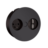 Prise plan de travail DELTA - Multiprise 1 prise + 2 USB-A à encastrer noir mat