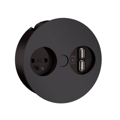 Prise plan de travail DELTA - Multiprise 1 prise + 2 USB-A à encastrer noir mat