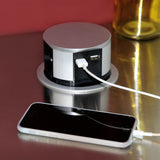 Prise plan de travail RUBY - Bloc 3 prises + 1 USB-A + 1 USB-C rétractable inox