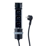 Prise plan de travail SKY - Bloc 3 prises + 2 USB-A rétractable inox et noir