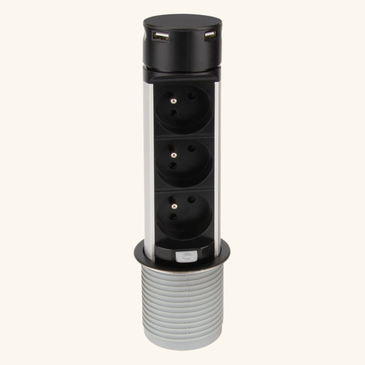 Prise plan de travail SKY - Bloc 3 prises + 2 USB-A rétractable noir