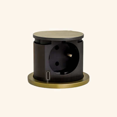 Prise plan de travail NEKO rétractable doré - Bloc 1 prise + 1 USB-C