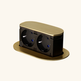 Prise plan de travail PIXEL rétractable doré - Double prise + 1 USB-C