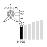 Pied de table réglable métal Rond Chromé H 70.5 x l 6 cm