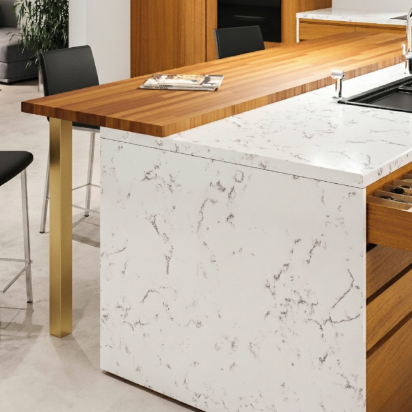 Pied plan de travail réglable Carré Doré mat H 87 x l 6 cm