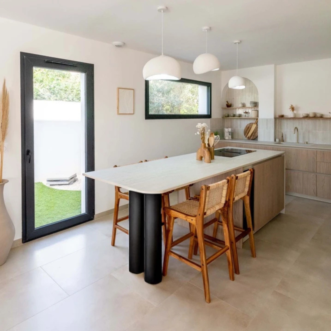 Pied plan de travail colonne RAPHAEL en acier tube Rond droit large Noir H 90 x l 16 cm