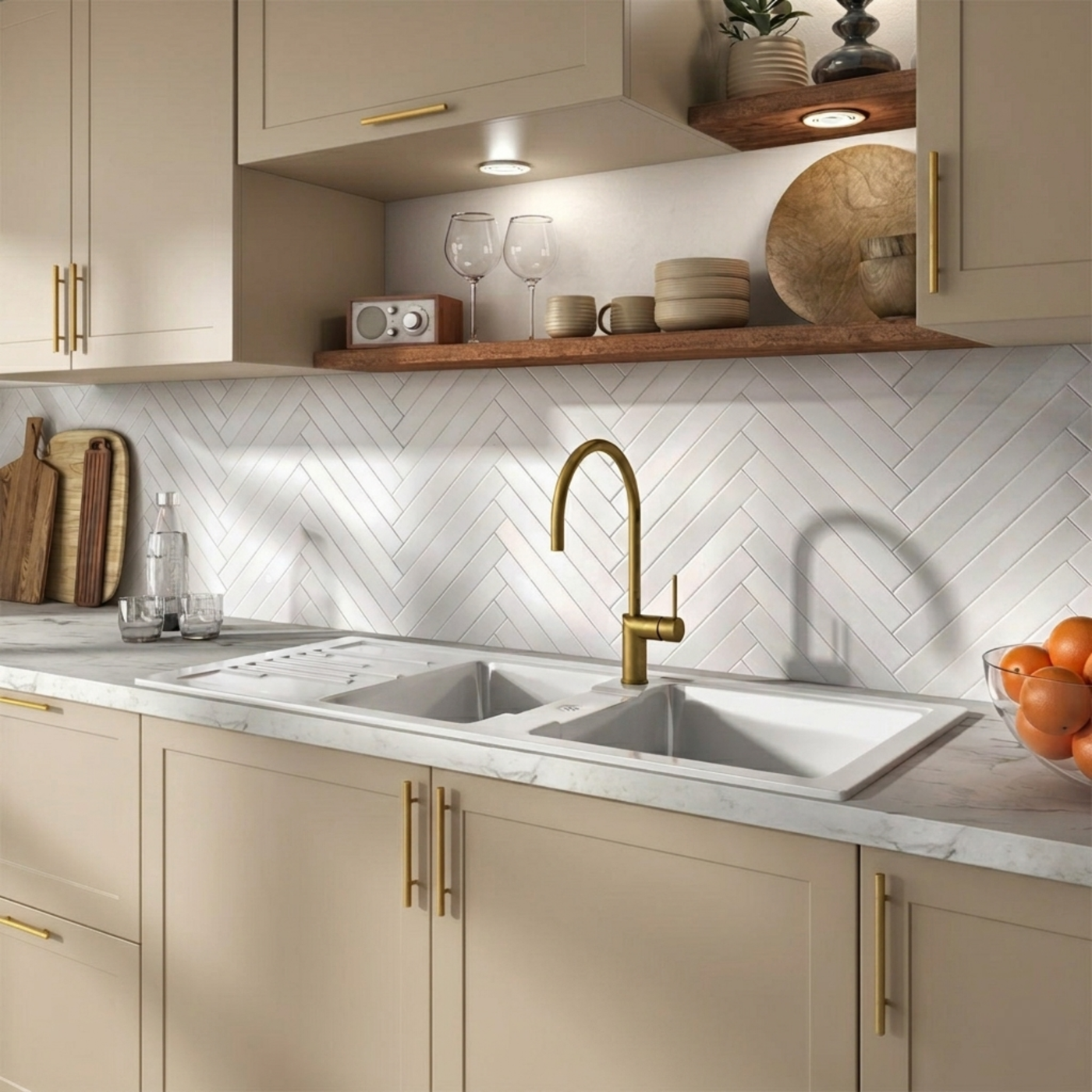 Evier céramique blanc Ewi AGLAE 2 bacs 1 égouttoir