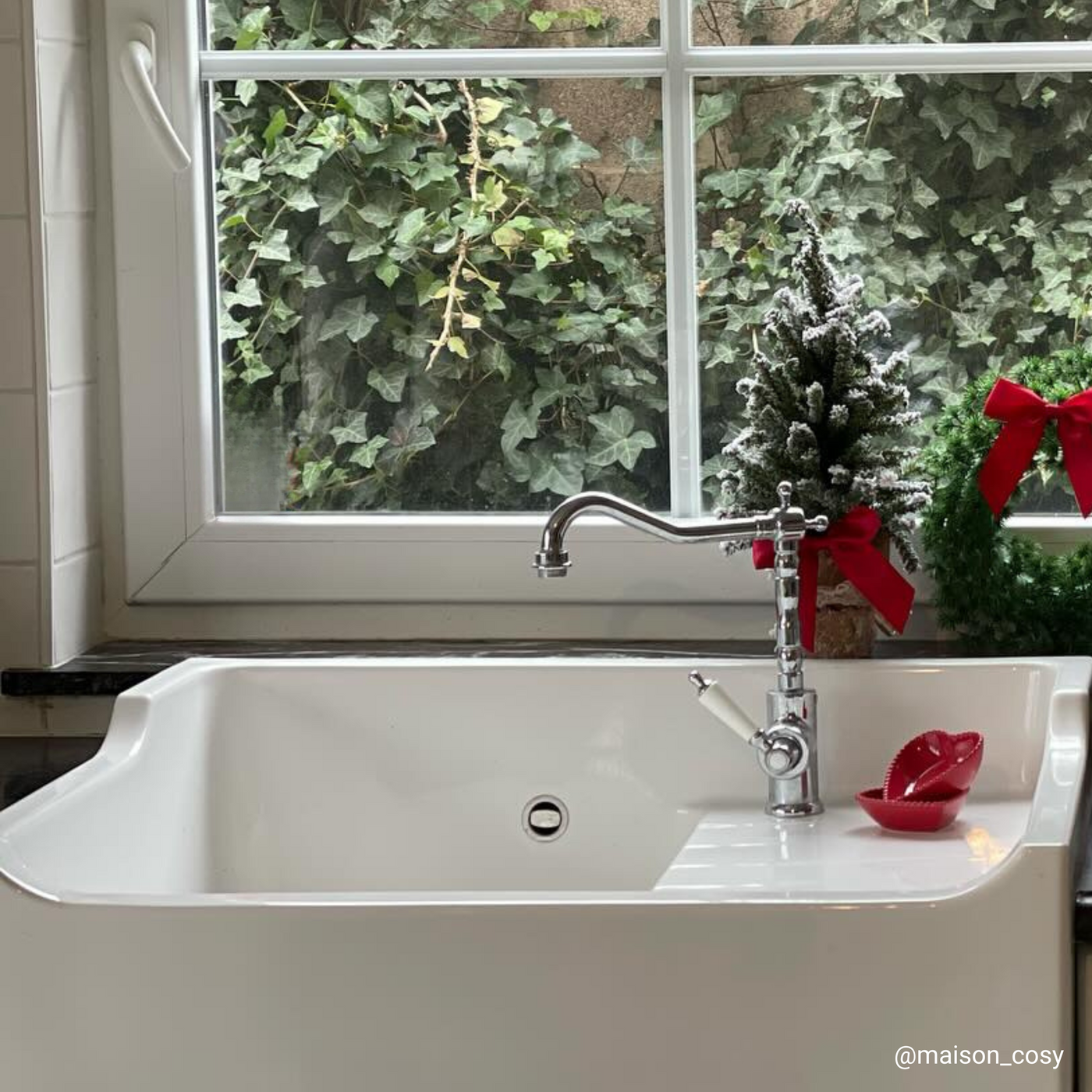 Évier timbre d'office céramique blanc AIMÉ 1 bac 1 égouttoir