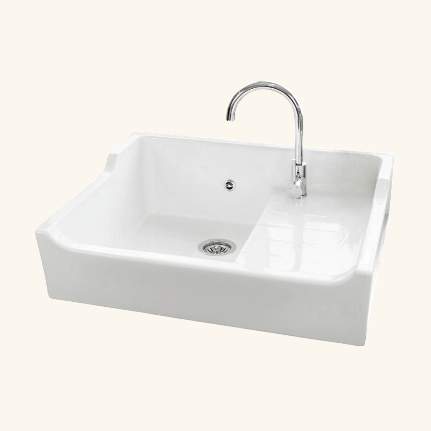 Évier timbre d'office céramique blanc AIMÉ 1 bac 1 égouttoir