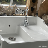 Évier timbre d'office céramique blanc AIMÉ 1 bac 1 égouttoir