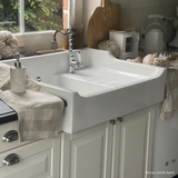 Évier timbre d'office céramique blanc AIMÉ 1 bac 1 égouttoir