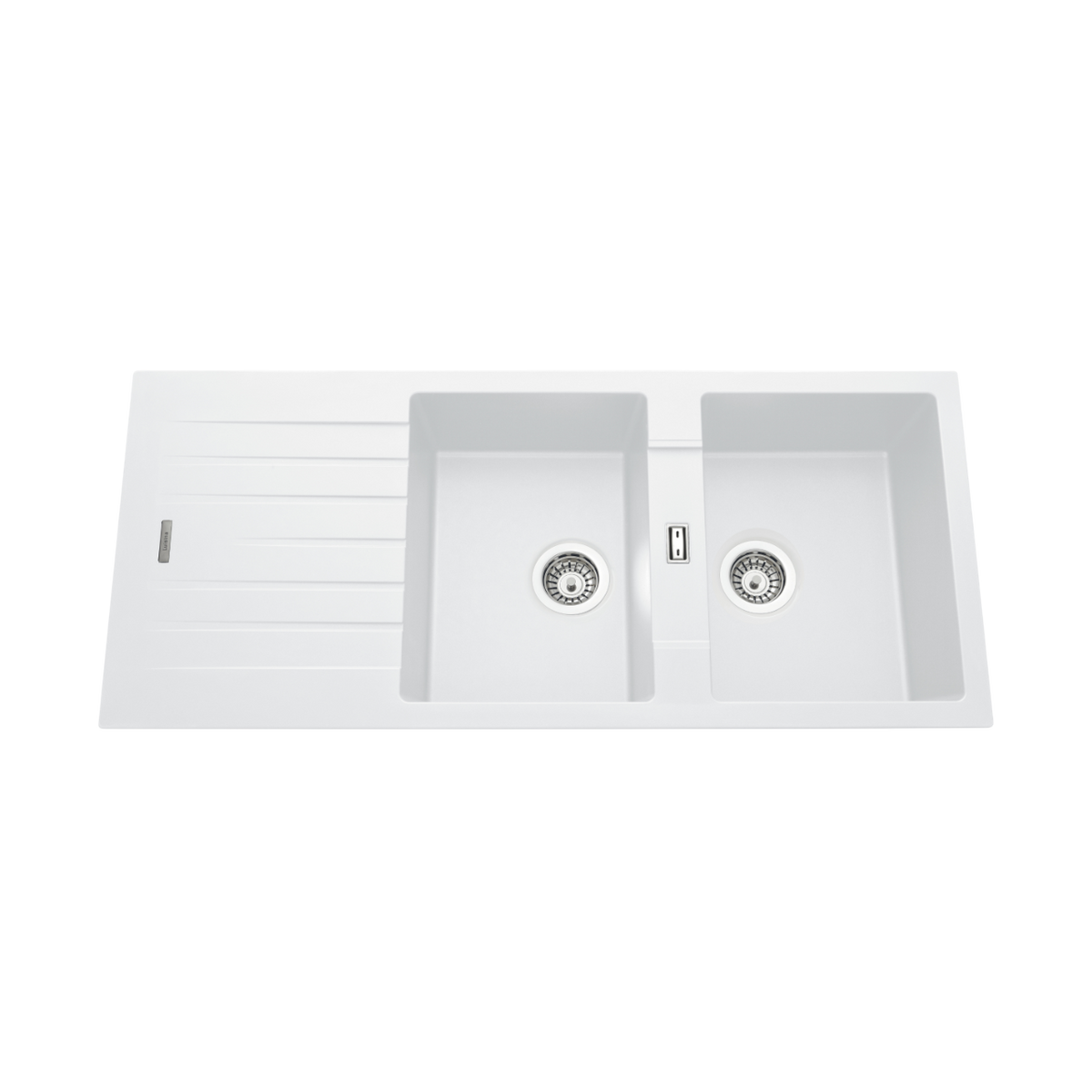 Évier granit blanc ALBEY 2 bacs 1 égouttoir