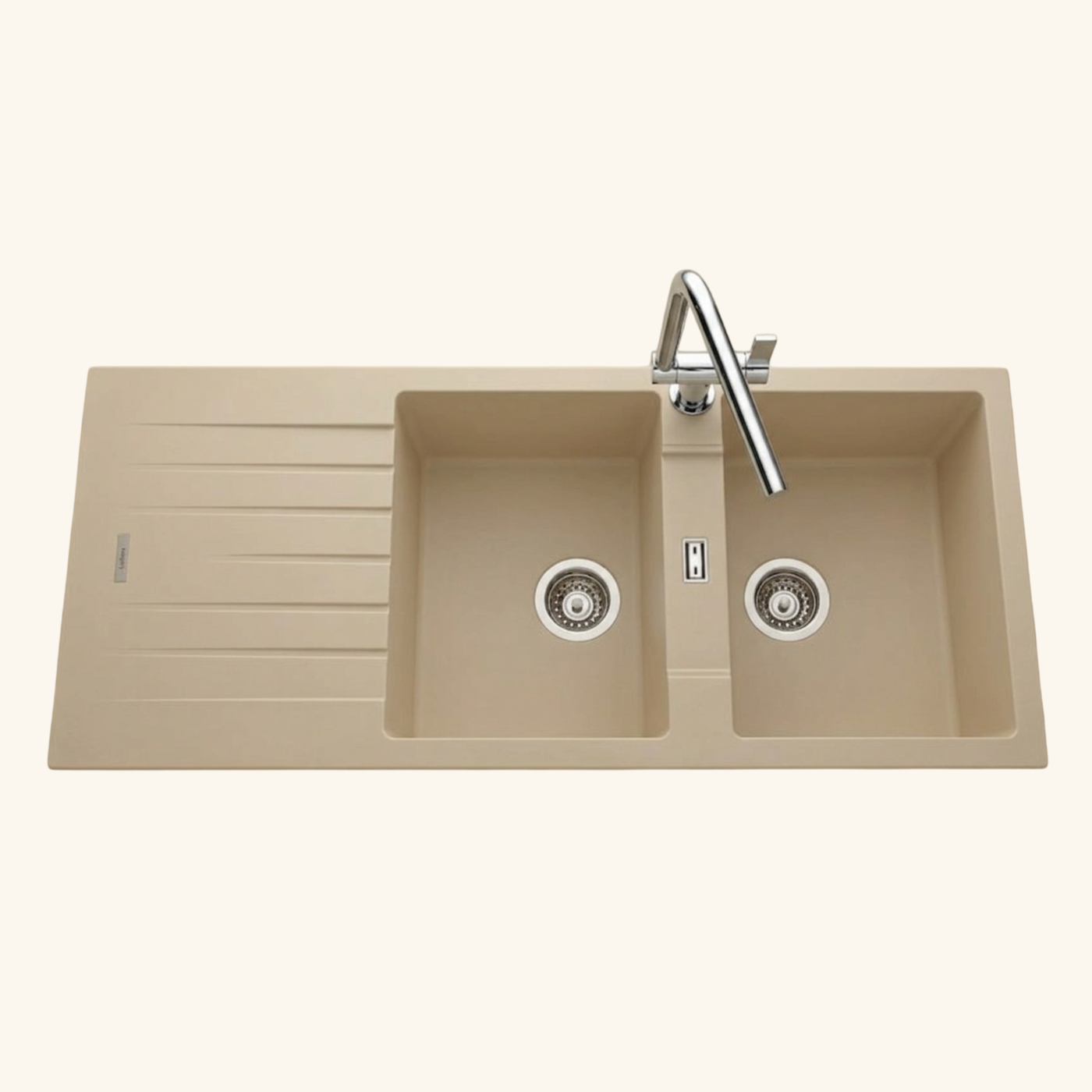 Évier granit beige ALBEY 2 bacs 1 égouttoir