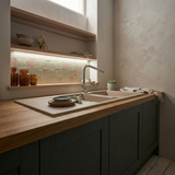 Évier granit beige ALBEY 2 bacs 1 égouttoir