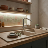 Évier granit beige ALBEY 2 bacs 1 égouttoir