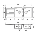 Évier granit noir ALBEY 2 bacs 1 égouttoir