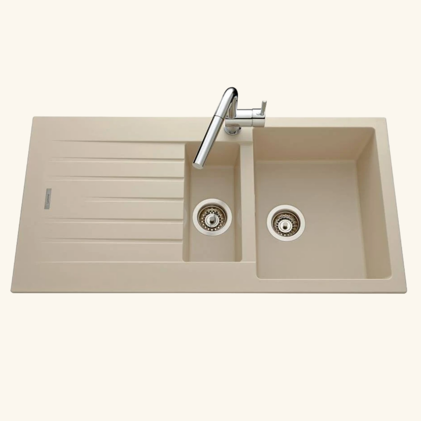 Évier granit beige ALBEY 1 bac et demi - 1 égouttoir